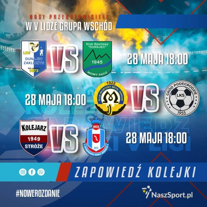 Już dziś następna kolejka V Ligi Małopolskiej, a w niej arcy ważne spotkania naszych przedstawicieli w kontekście ostatecznej walki o awans! 🔥⚽🔝

Jak poradzą sobie LKS Gród Podegrodzie oraz Dunajec Nowy Sącz ? 😉🧐❗